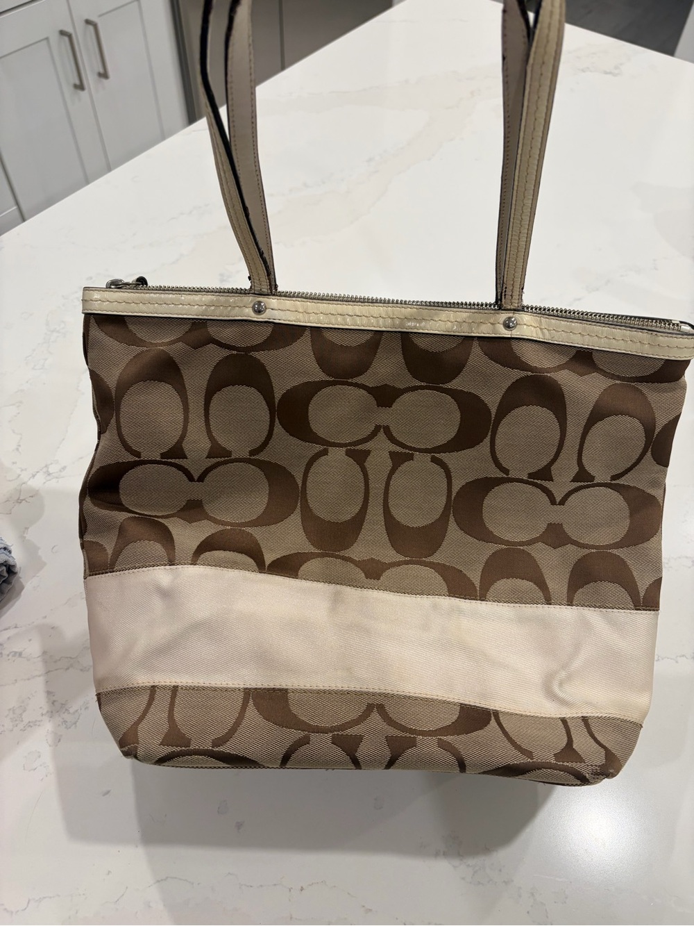 Vintage Coach Brown and Cream Signature Tote